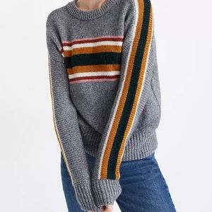 Madewell Striped Heath Pullover Sweater in Grey Size Medium